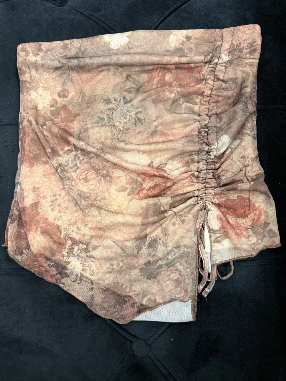 Floral Ruched Satin Tube Top - Dusty Rose